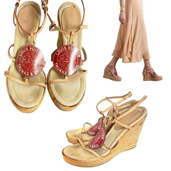 RARE LOUIS VUITTON SANDLAS TRUNK COLLECTION ESPADRILLE WEDGE SANDALS 8/38 - Picture 3 of 8